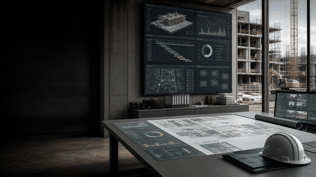 Synthetic corporate construction intelligence visual for Nivorqa Labs modules.